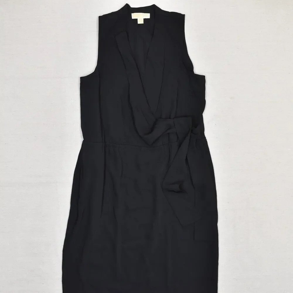Michael Kors Women's Sheath Dress Faux Wrap Solid V Neck Polyester Black Size 10